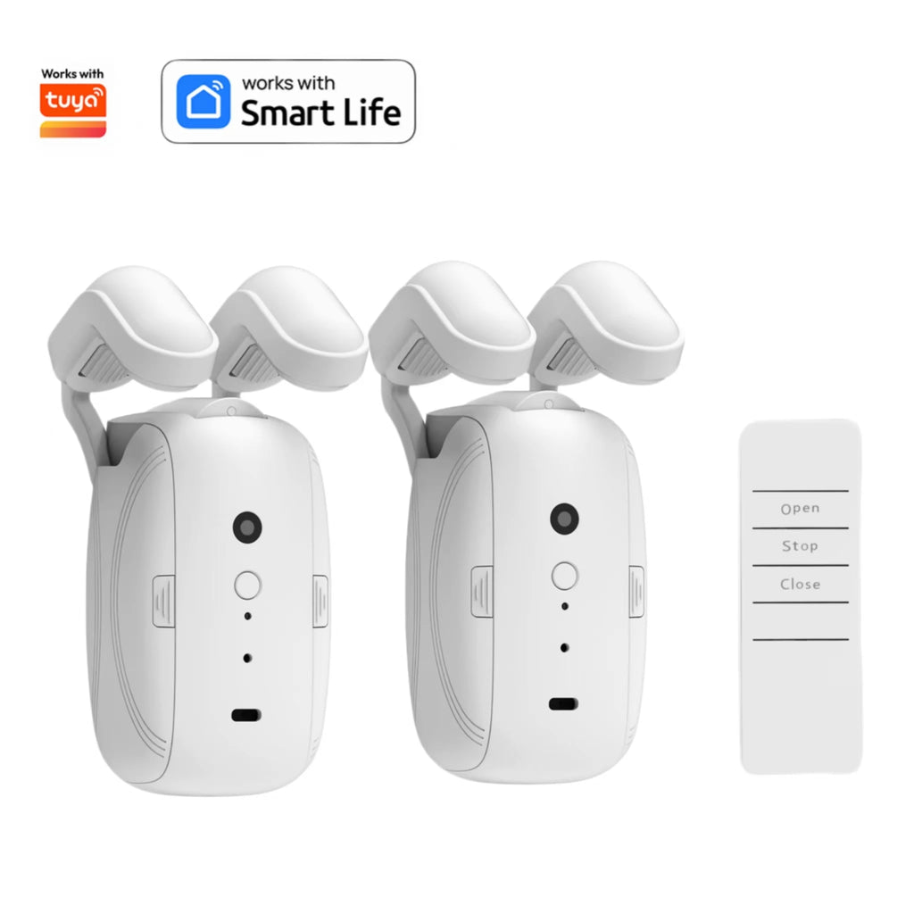 2-Piece Smart Electric Curtain Opener with Remote Control – Quiet Automatic Motorized Curtain System
