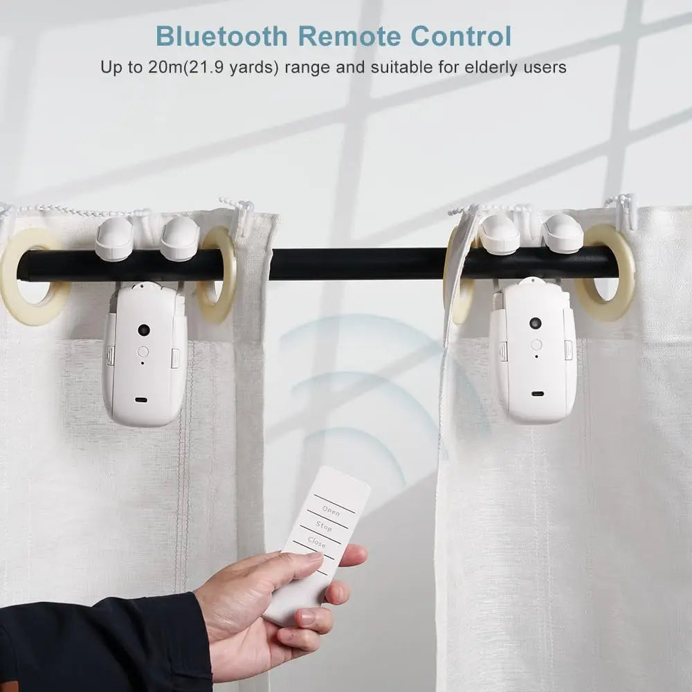 2-Piece Smart Electric Curtain Opener with Remote Control – Quiet Automatic Motorized Curtain System