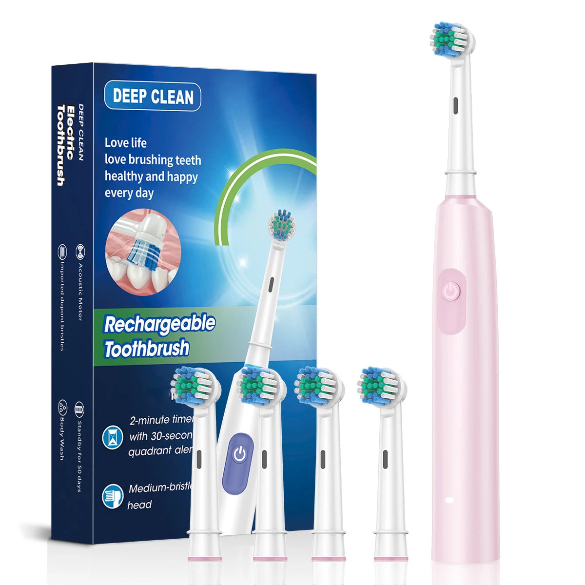 Smart Electric Toothbrush – Rechargeable, 5 Modes, Smart Timer & 8 Brush Heads