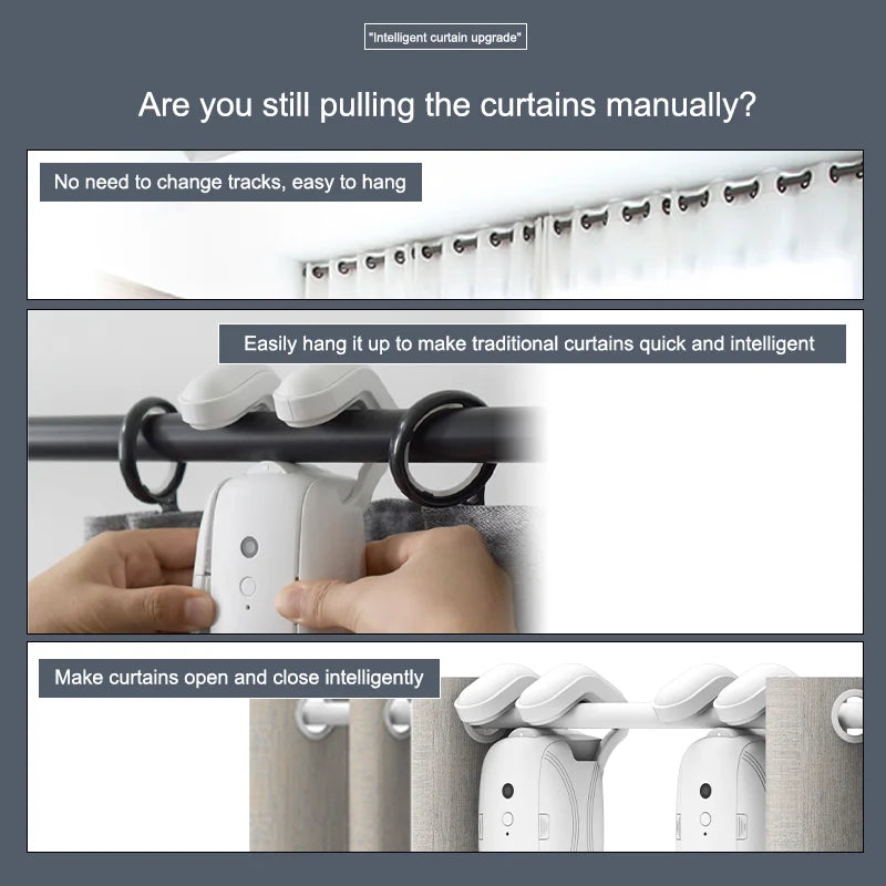 2-Piece Smart Electric Curtain Opener with Remote Control – Quiet Automatic Motorized Curtain System
