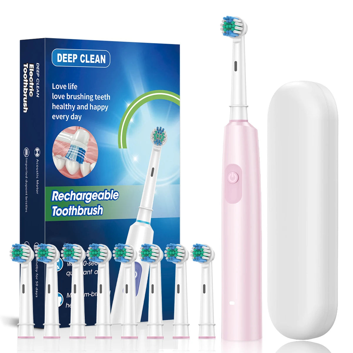 Smart Electric Toothbrush – Rechargeable, 5 Modes, Smart Timer & 8 Brush Heads