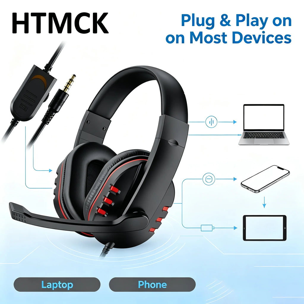 Wired Gaming Headset with Microphone – 3.5mm Stereo Headphones