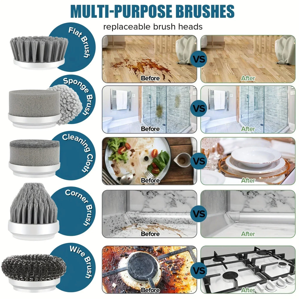 Cordless Electric Spin Scrubber – 5 Brush Heads