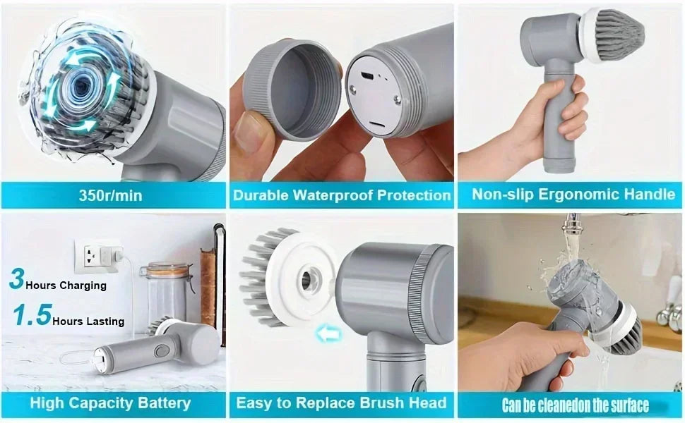 Cordless Electric Spin Scrubber – 5 Brush Heads