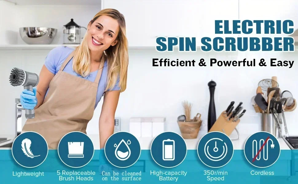 Cordless Electric Spin Scrubber – 5 Brush Heads