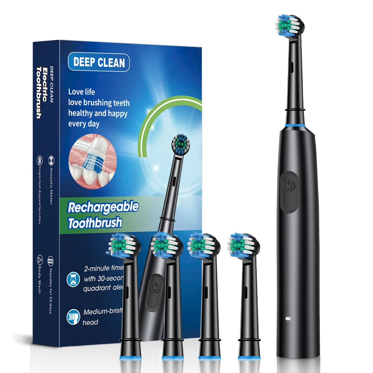 Smart Electric Toothbrush – Rechargeable, 5 Modes, Smart Timer & 8 Brush Heads