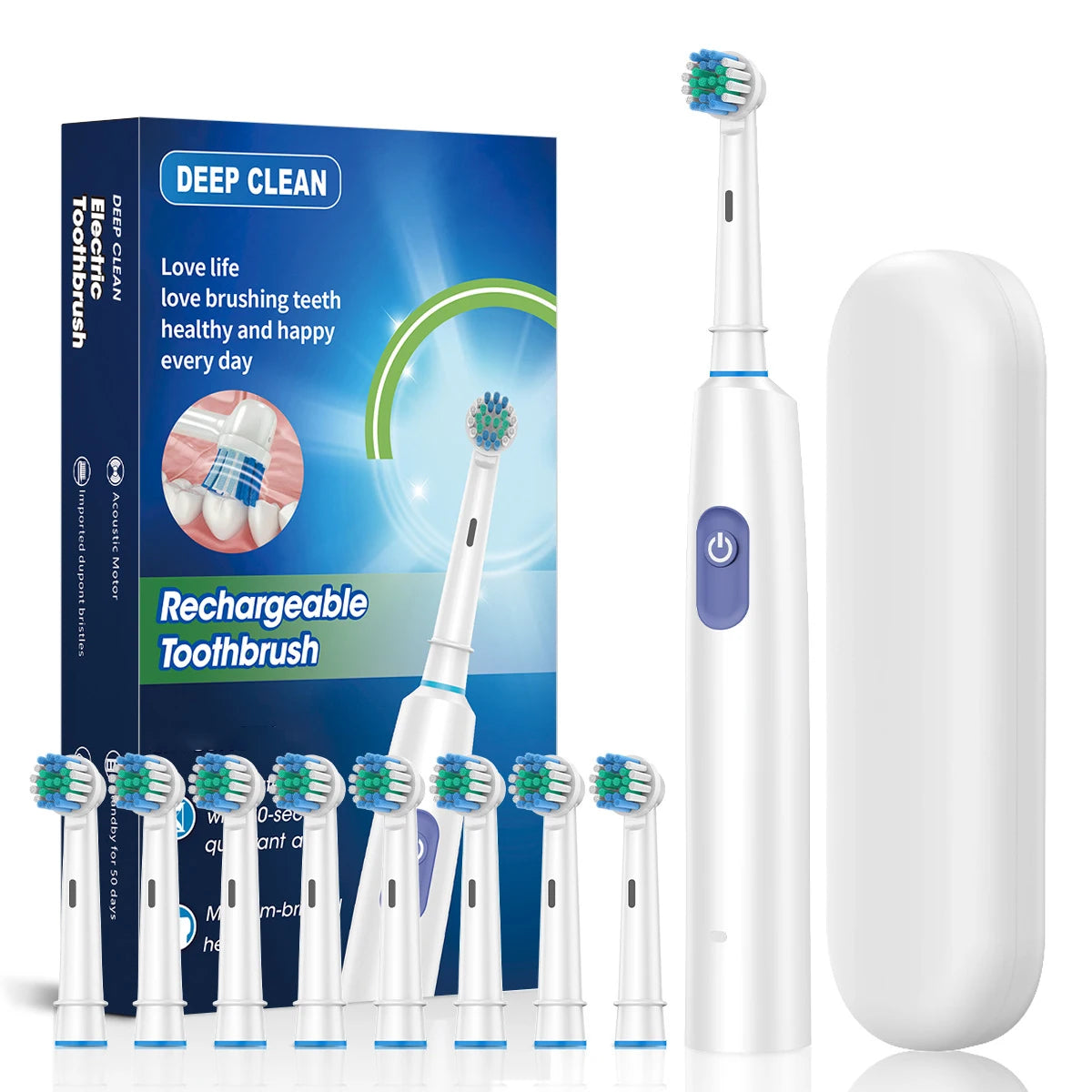 Smart Electric Toothbrush – Rechargeable, 5 Modes, Smart Timer & 8 Brush Heads