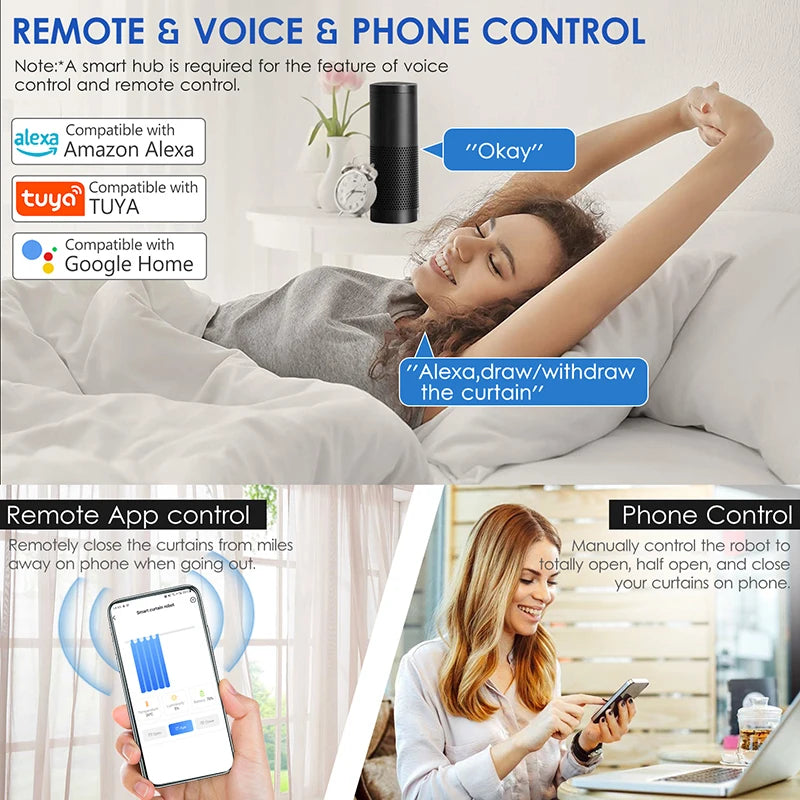 2-Piece Smart Electric Curtain Opener with Remote Control – Quiet Automatic Motorized Curtain System