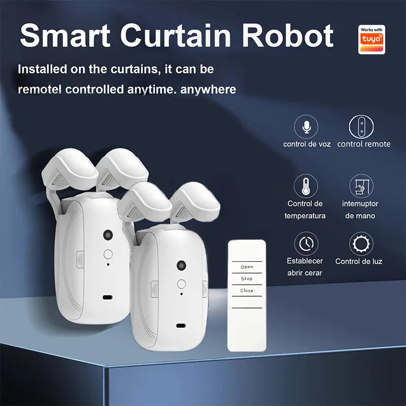 2-Piece Smart Electric Curtain Opener with Remote Control – Quiet Automatic Motorized Curtain System